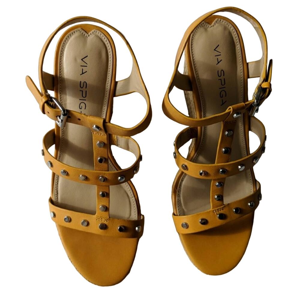 Via Spiga Indya Studded Wedge Sandal Open Toe Adjustable 8M New